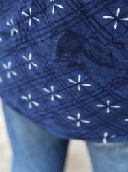 Samurai Jeans "Kingyo" Jacquard Work Shirt – Natural Indigo (SSS25-02W)