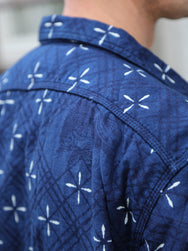 Samurai Jeans "Kingyo" Jacquard Work Shirt – Natural Indigo (SSS25-02W)