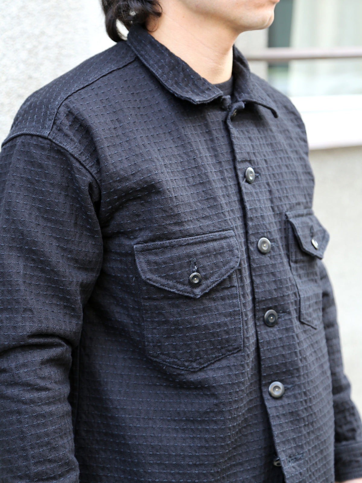 Black Sign “Sashiko" 15,5oz Black Denim Navajo Shirt – Midnight Black (BSFL-24103)