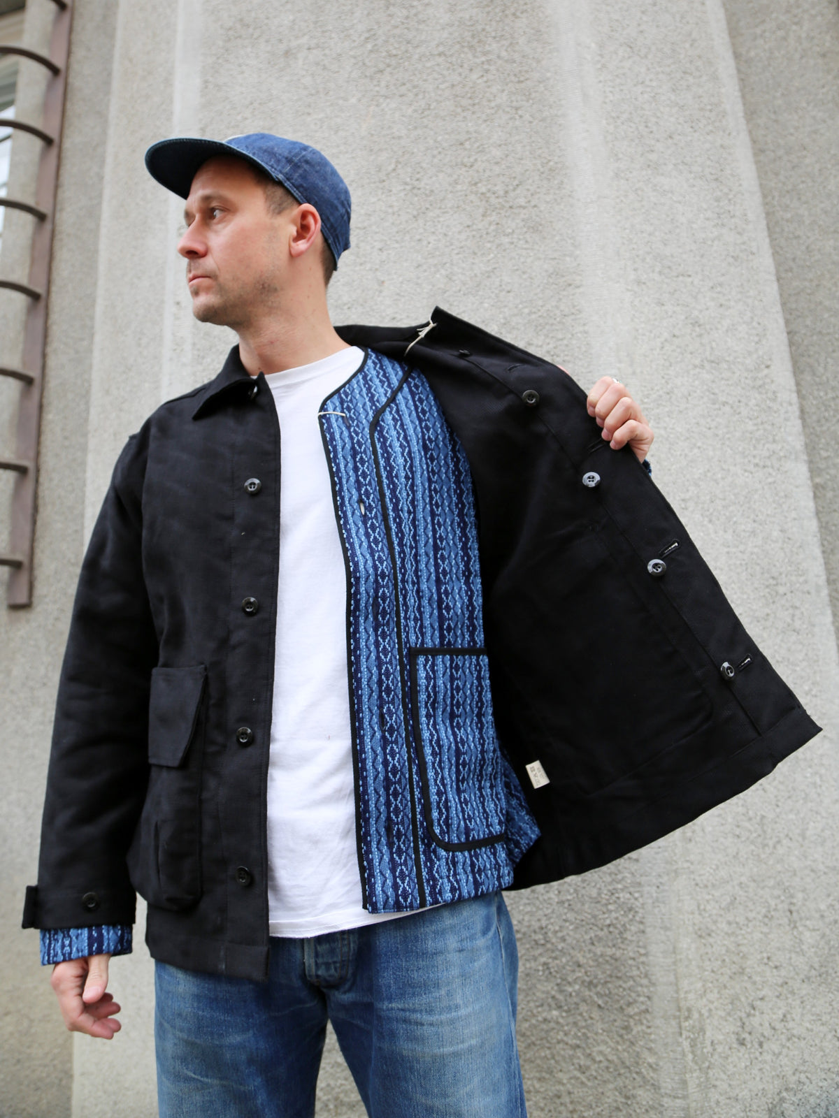 Samurai Jeans Baseball Shirt Liner – Indigo Stripe (SJCJK25-LNR)