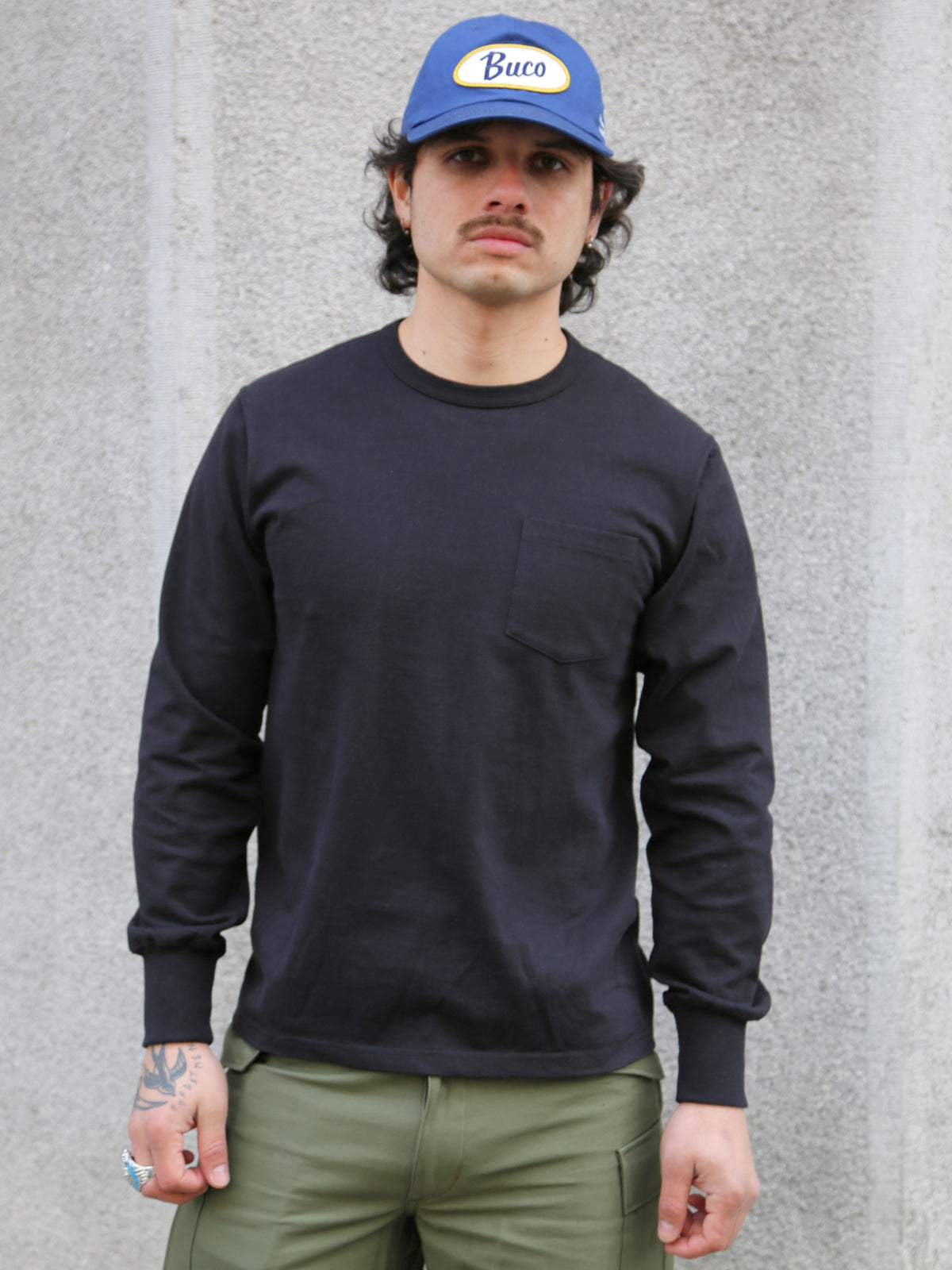 The Real McCOY's Pocket Tee L/S – Black (MC24019)