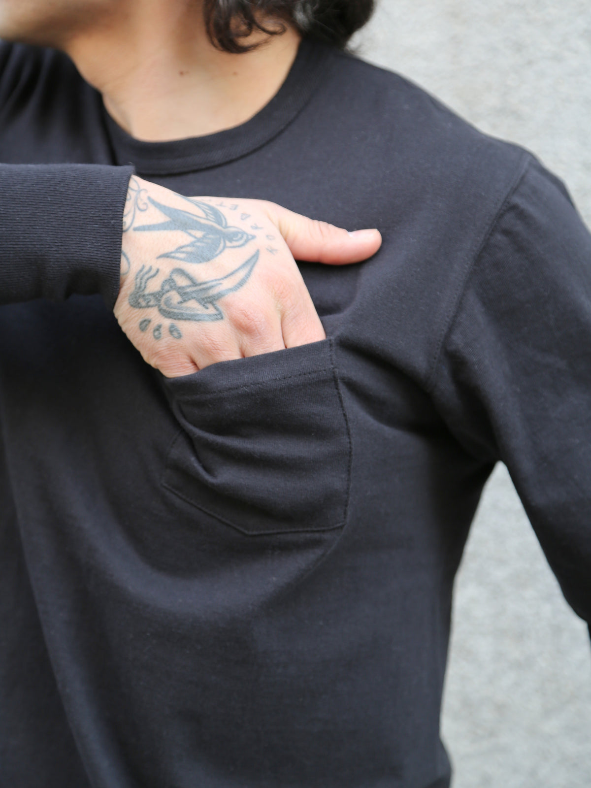 The Real McCOY's Pocket Tee L/S – Black (MC24019)