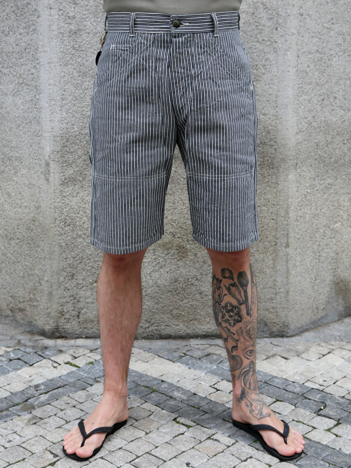 Sugar Cane Fiction Romance 6oz. Double Knee Shorts – Indigo Stripe (SC52640)