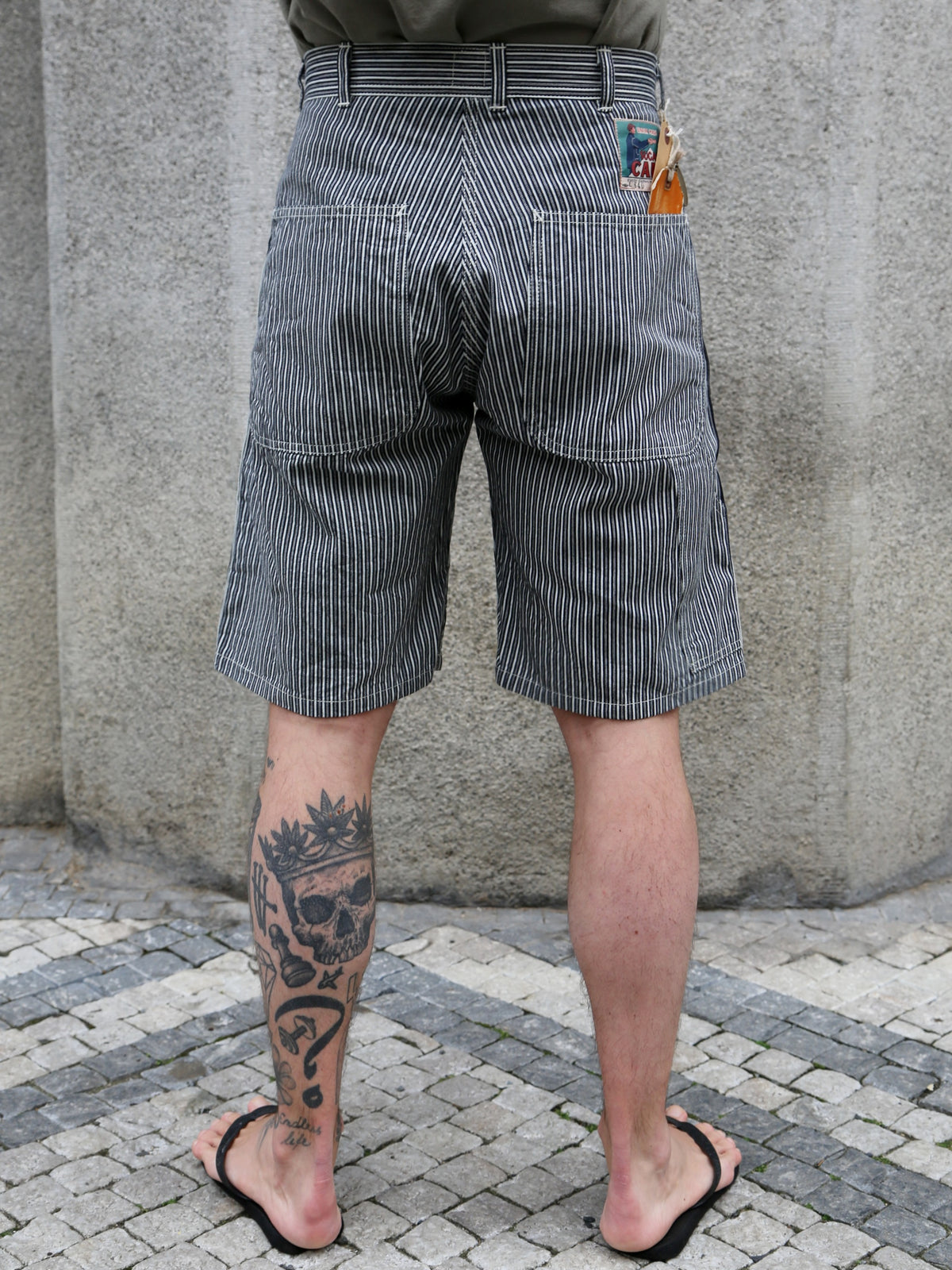 Sugar Cane Fiction Romance 6oz. Double Knee Shorts – Indigo Stripe (SC52640)