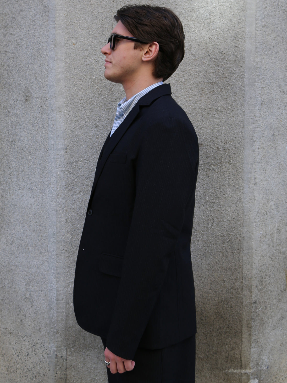 Hansen Garments CHARLIE Easy Two Button Classic Blazer – Wool Pin Black (32-65-2)
