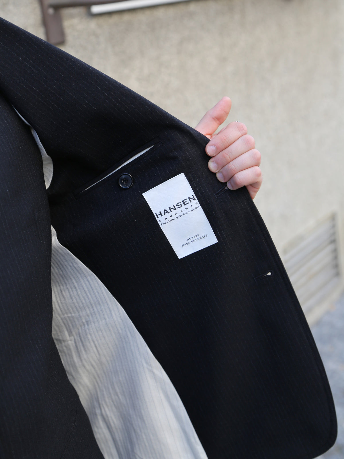 Hansen Garments CHARLIE Easy Two Button Classic Blazer – Wool Pin Black (32-65-2)