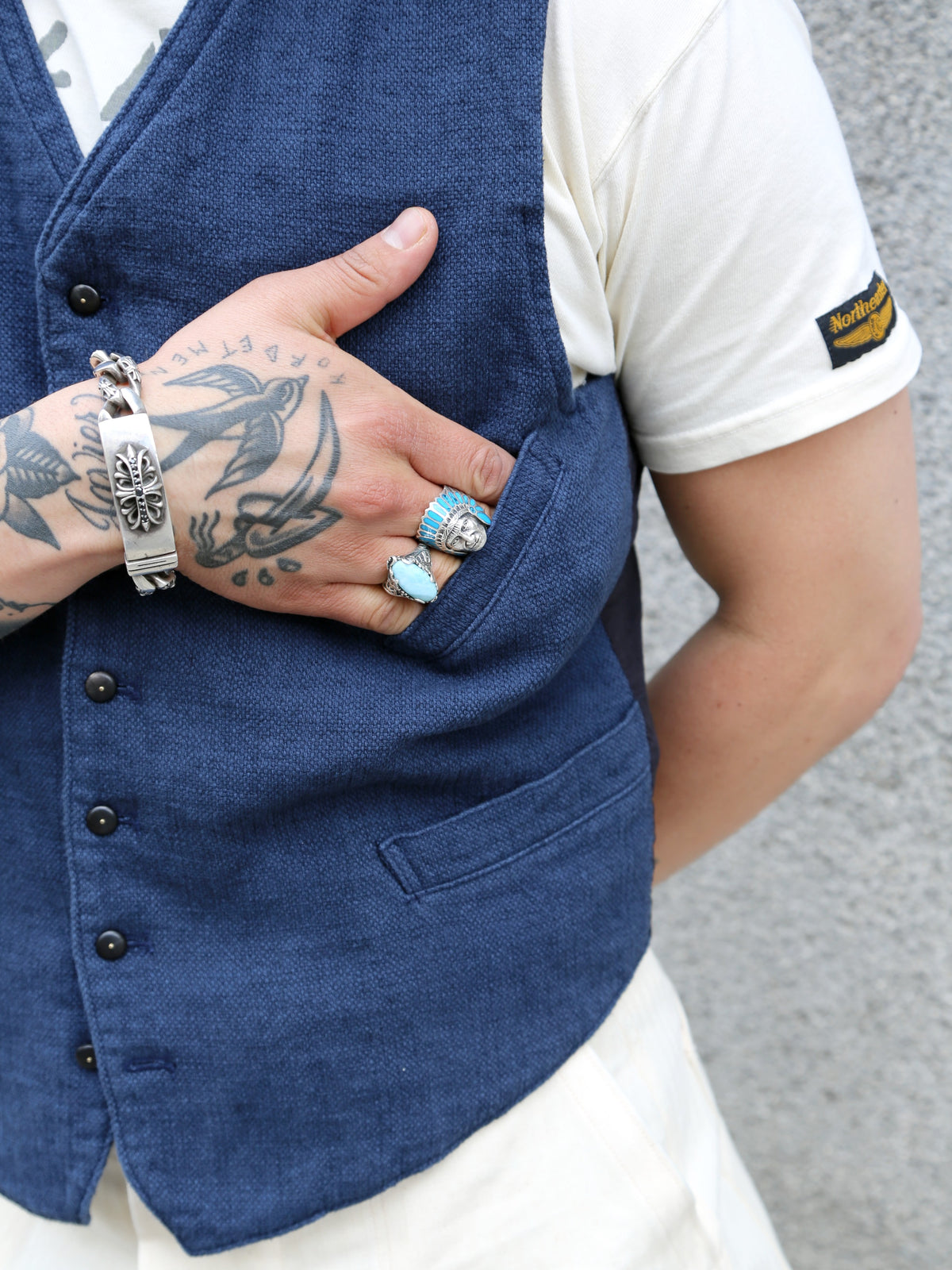 Black Sign Rasp Dobby Antique Vest – Blue Moon (BSSV-25202)