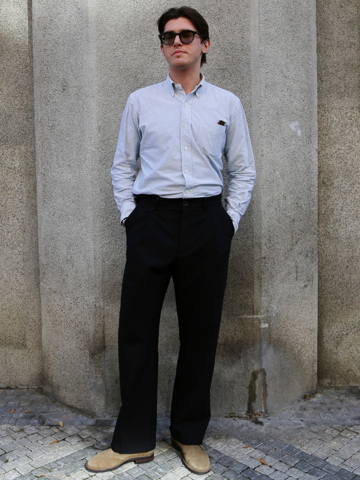 Hansen Garments SUNE Pleated Classic Trousers – Wool Pin Black (32-65-2)