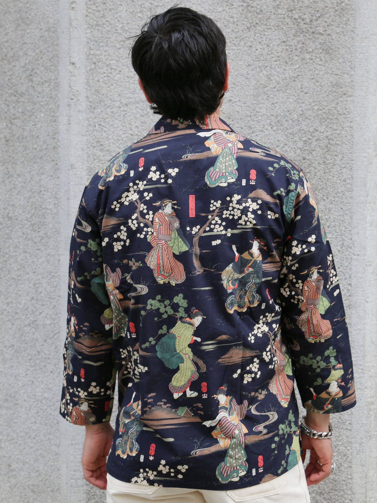 Black Sign “Kuniyoshi Utagawa” Three Quarter Sleeve Night Hawaiian Shirt – Sumidagawa-no-Asagiri (BSSL-25110)