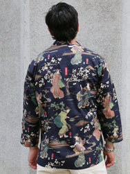 Black Sign “Kuniyoshi Utagawa” Three Quarter Sleeve Night Hawaiian Shirt – Sumidagawa-no-Asagiri (BSSL-25110)