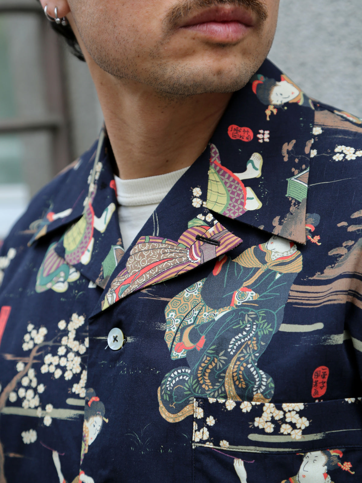 Black Sign “Kuniyoshi Utagawa” Three Quarter Sleeve Night Hawaiian Shirt – Sumidagawa-no-Asagiri (BSSL-25110)