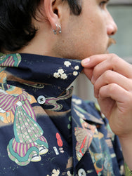 Black Sign “Kuniyoshi Utagawa” Three Quarter Sleeve Night Hawaiian Shirt – Sumidagawa-no-Asagiri (BSSL-25110)