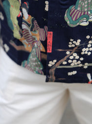 Black Sign “Kuniyoshi Utagawa” Three Quarter Sleeve Night Hawaiian Shirt – Sumidagawa-no-Asagiri (BSSL-25110)