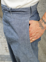 Belafone Hiback Trousers Buckle Back – Blue Chambray (30-6)