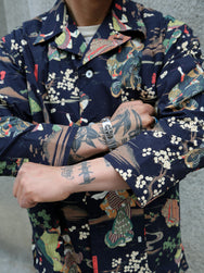 Black Sign “Kuniyoshi Utagawa” Three Quarter Sleeve Night Hawaiian Shirt – Sumidagawa-no-Asagiri (BSSL-25110)
