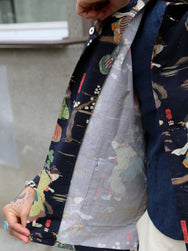Black Sign “Kuniyoshi Utagawa” Three Quarter Sleeve Night Hawaiian Shirt – Sumidagawa-no-Asagiri (BSSL-25110)