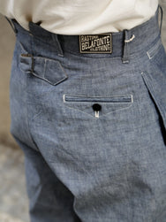 Belafone Hiback Trousers Buckle Back – Blue Chambray (30-6)