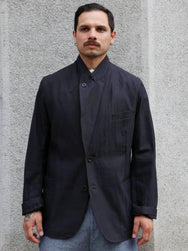 Belafone Peaked Lapel Cotton/Hemp Jacket Washer – Black (30-3)