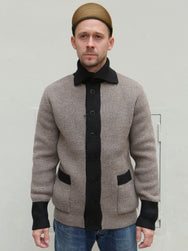 Black Sign 1920s Byron Collar 2-tone Sweater coat - Coyote Brown x Matt Black BSFW-23802