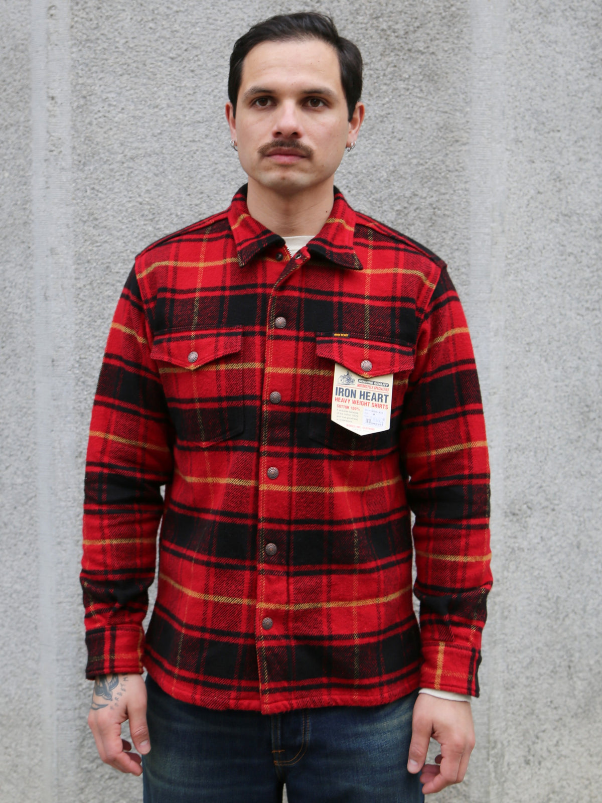 Iron Heart Heavy Flannel Rider’s Overshirt – Red (IHSH-433-RED)