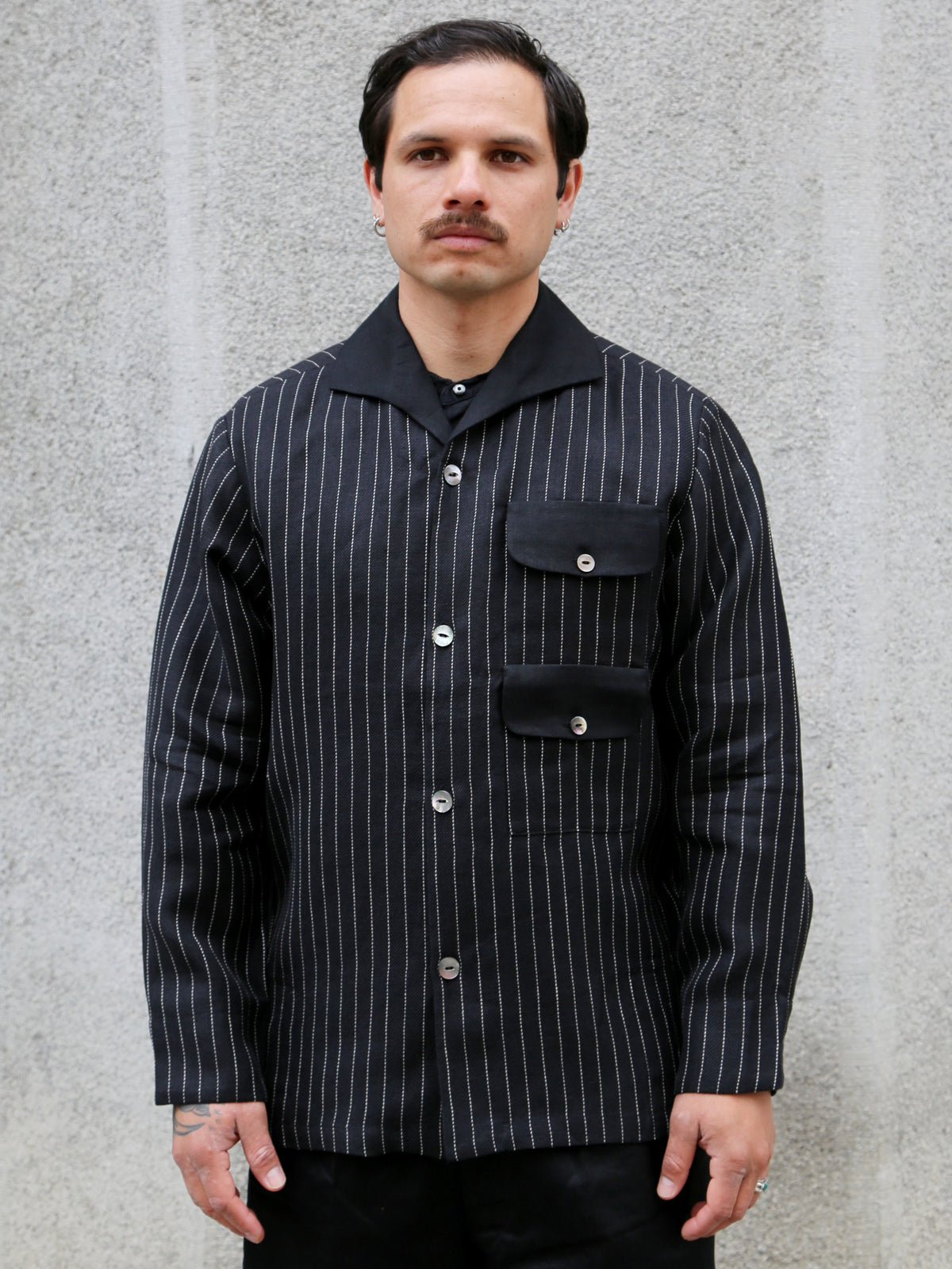 Black Sign Italian Collar 2 Tone “GIGORO” Jacket – Rain Stripe (BSSJ-26409)