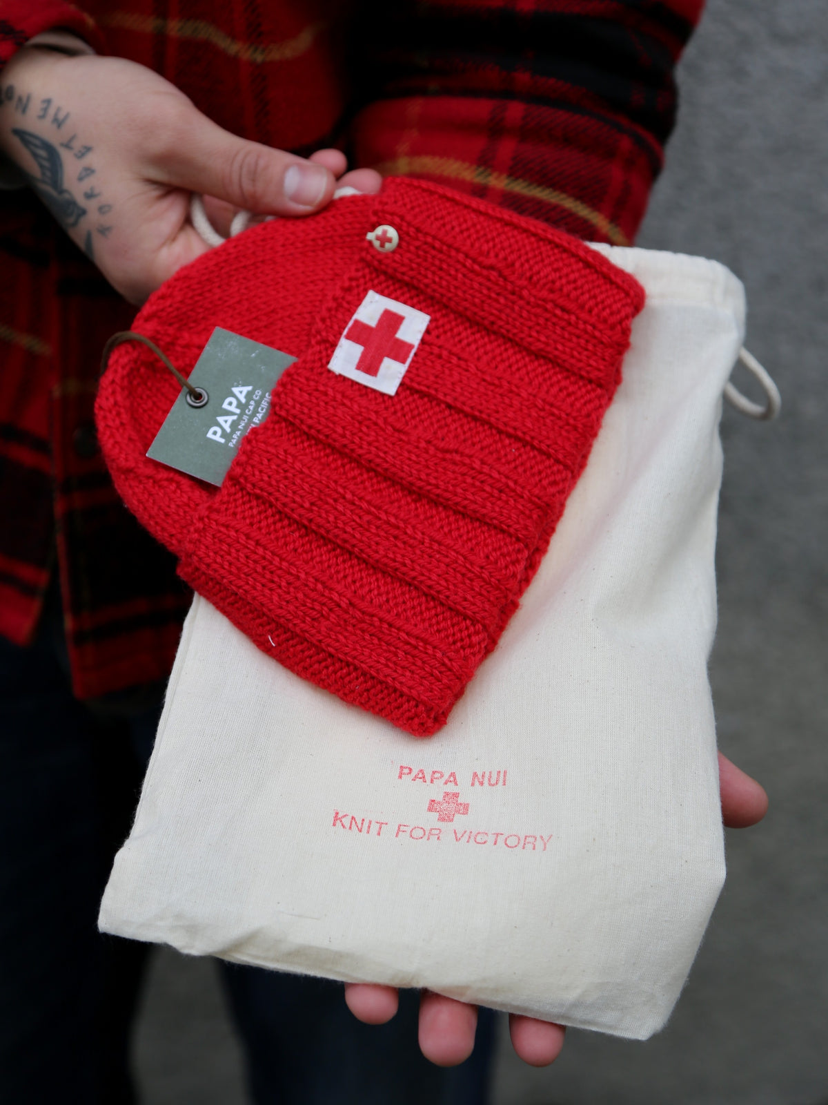 Papa Nui Knit for Victory Hand knit Watch Cap – Red