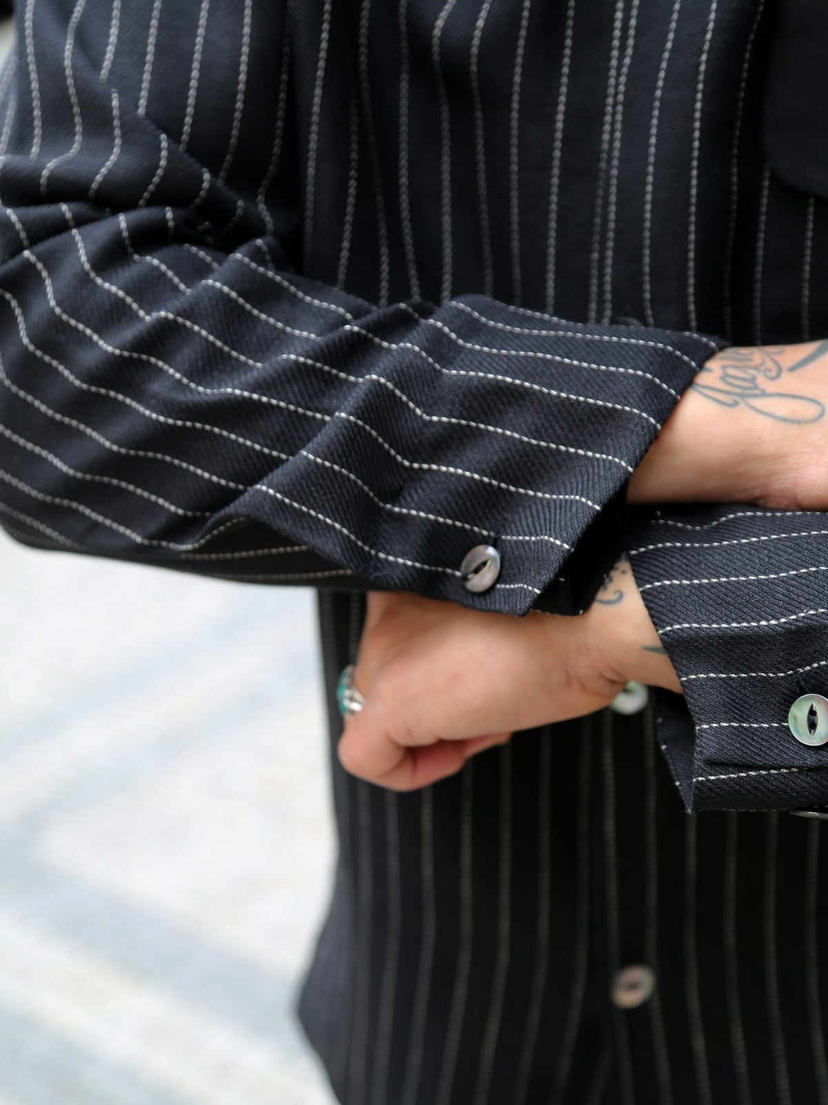 Black Sign Italian Collar 2 Tone “GIGORO” Jacket – Rain Stripe (BSSJ-26409)