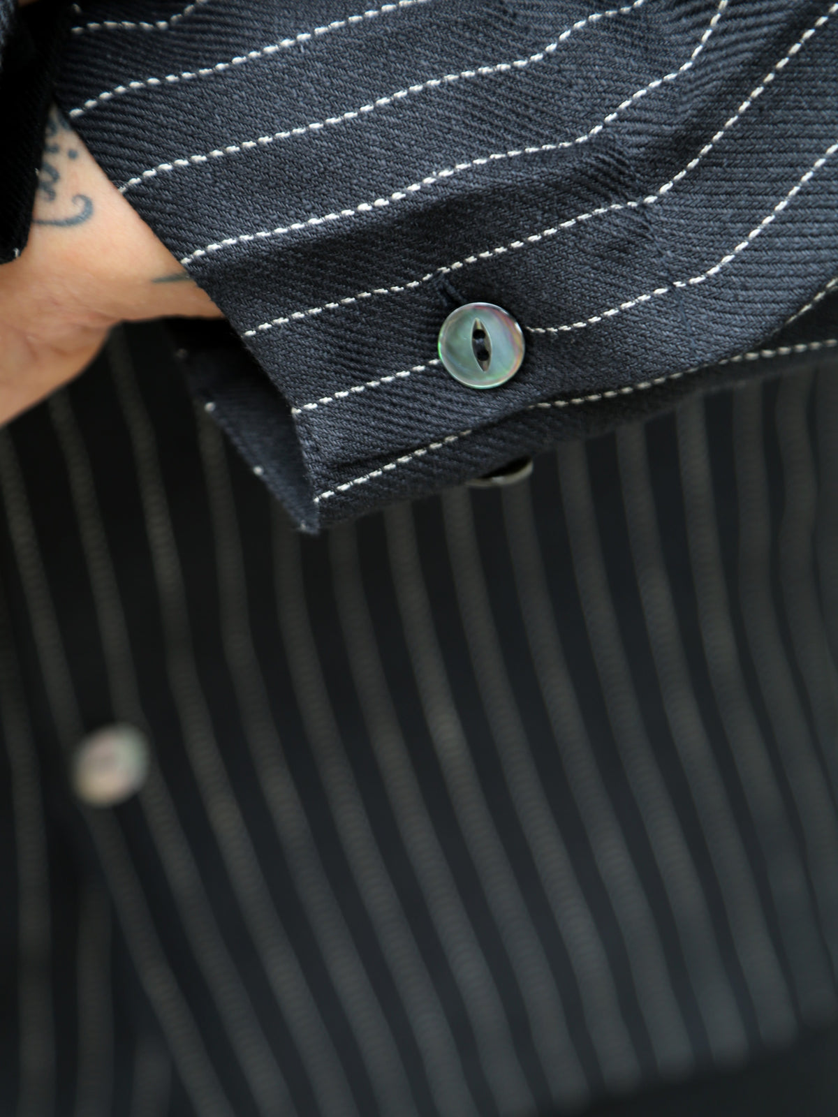Black Sign Italian Collar 2 Tone “GIGORO” Jacket – Rain Stripe (BSSJ-26409)