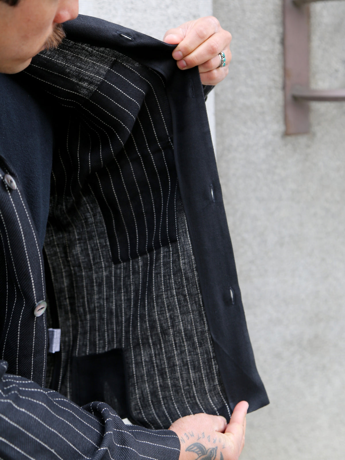 Black Sign Italian Collar 2 Tone “GIGORO” Jacket – Rain Stripe (BSSJ-26409)