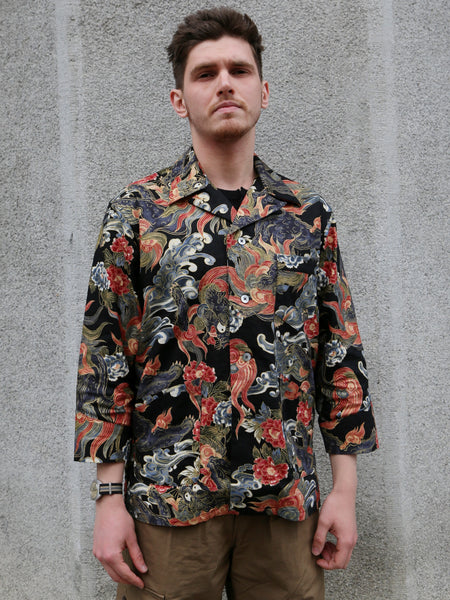 Black Sign “Japanese Lion and Peony” Night Shirt – Midnight Black (BSSL-26108)