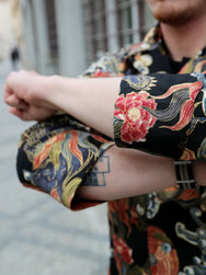 Black Sign “Japanese Lion and Peony” Night Shirt – Midnight Black (BSSL-26108)