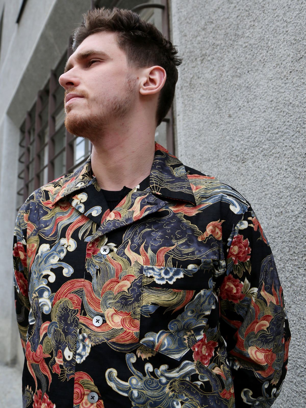 Black Sign “Japanese Lion and Peony” Night Shirt – Midnight Black (BSSL-26108)