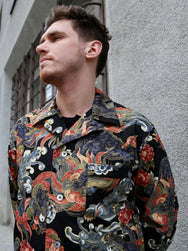 Black Sign “Japanese Lion and Peony” Night Shirt – Midnight Black (BSSL-26108)