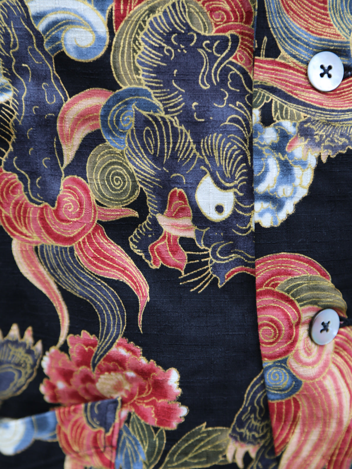 Black Sign “Japanese Lion and Peony” Night Shirt – Midnight Black (BSSL-26108)
