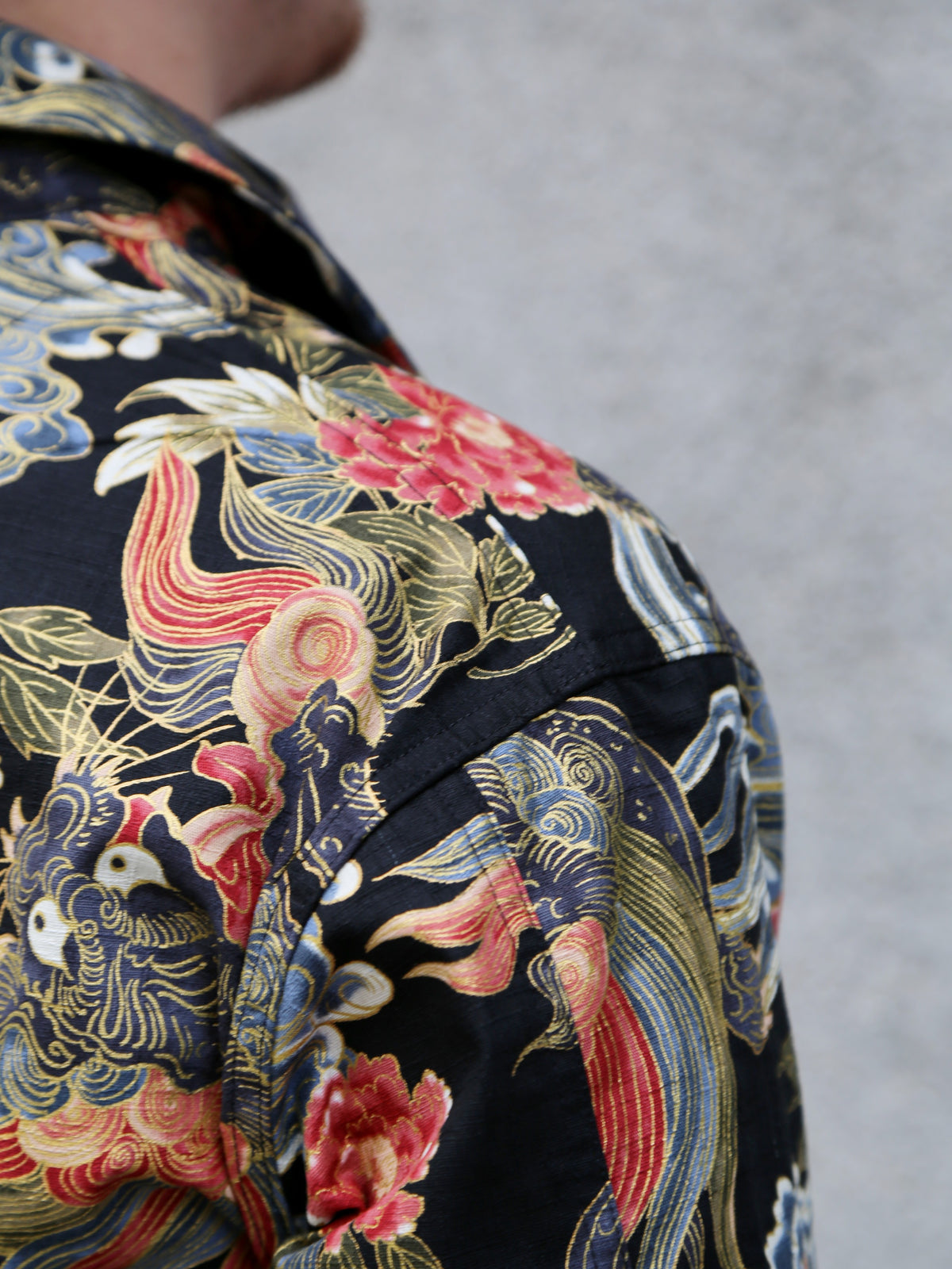 Black Sign “Japanese Lion and Peony” Night Shirt – Midnight Black (BSSL-26108)