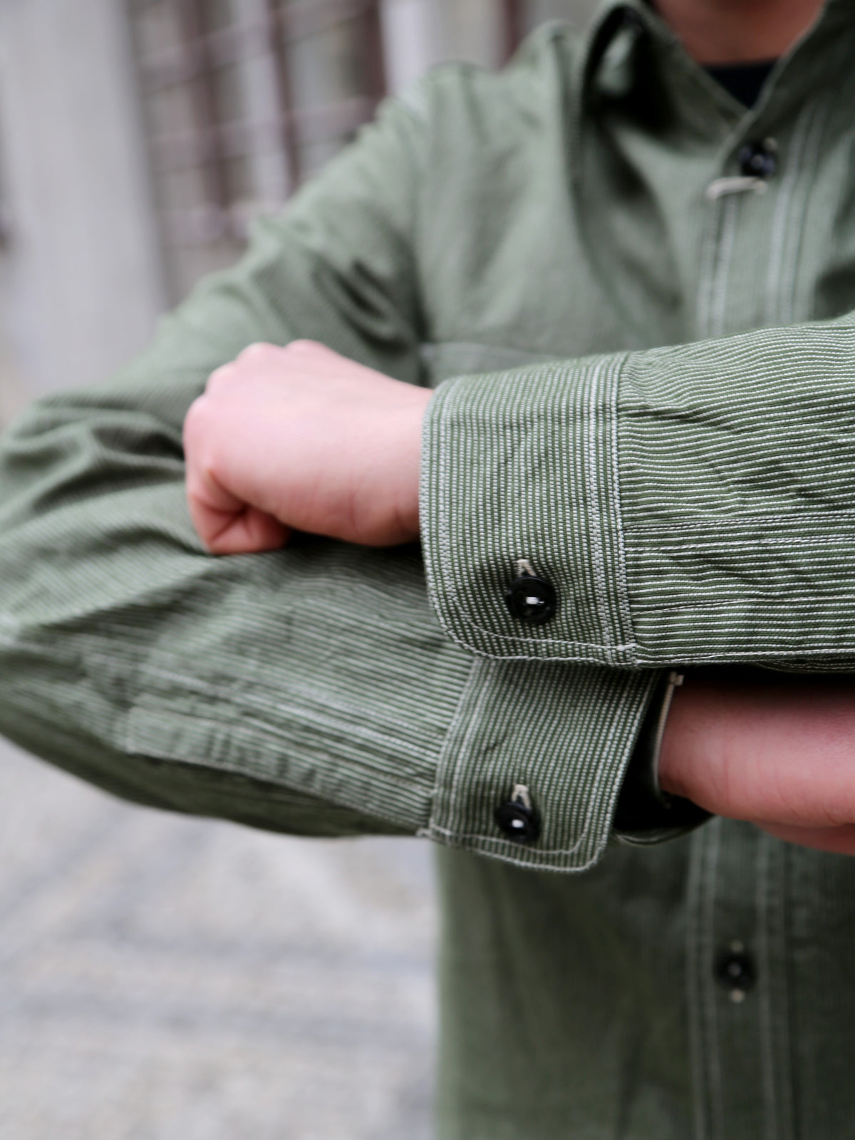 Sugar Cane Jean Cord Long Sleeve Work Shirt – Green (SC2551)