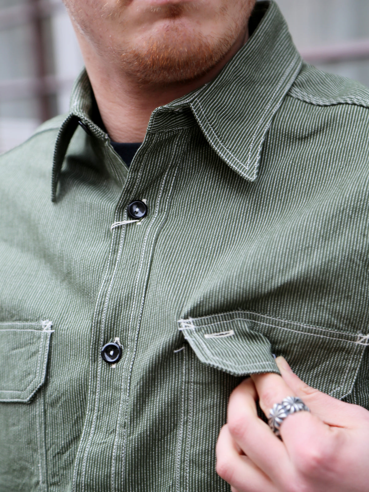 Sugar Cane Jean Cord Long Sleeve Work Shirt – Green (SC2551)