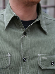 Sugar Cane Jean Cord Long Sleeve Work Shirt – Green (SC2551)