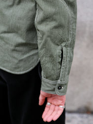 Sugar Cane Jean Cord Long Sleeve Work Shirt – Green (SC2551)