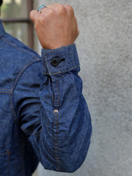 Black Sign 5.5oz Selvage Chambray Pleats Jacket – Indigo Chambray (BSSJ-26407)