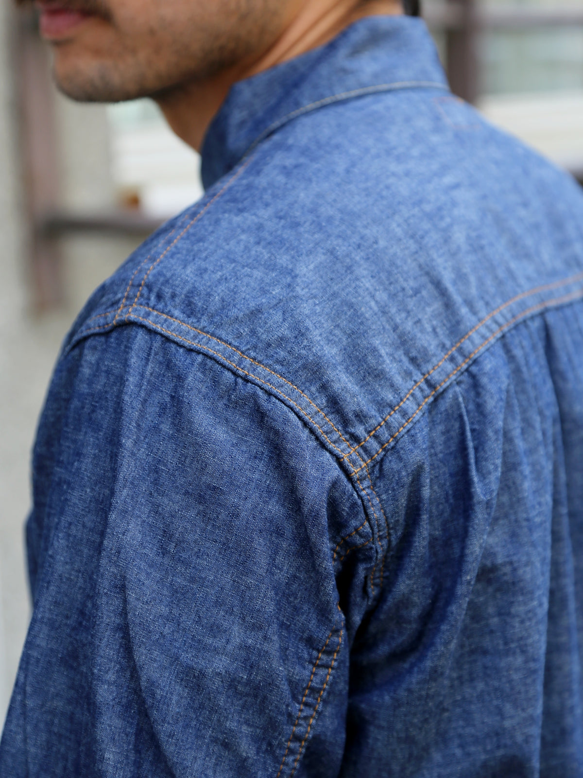 Black Sign 5.5oz Selvage Chambray Pleats Jacket – Indigo Chambray (BSSJ-26407)