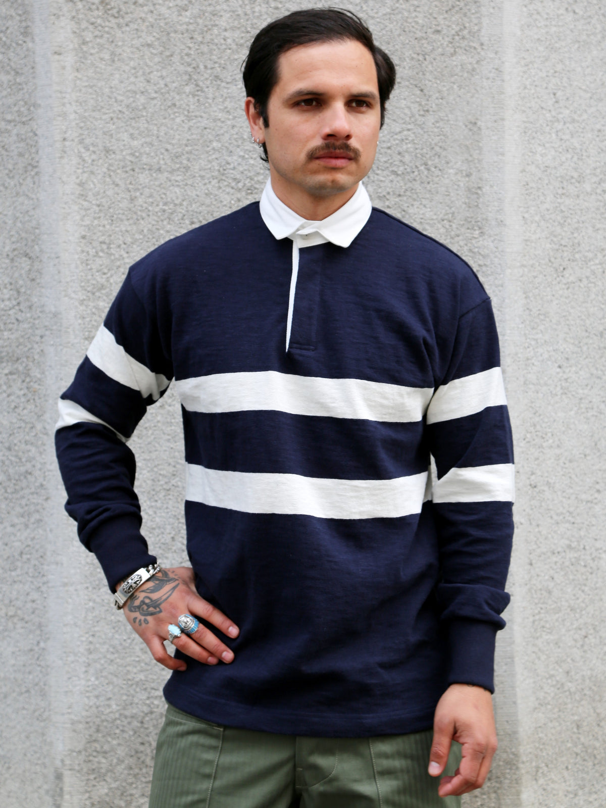 The Real McCOY's Climbers' Striped Rugby Shirt – Navy/Ecru (MC25013)