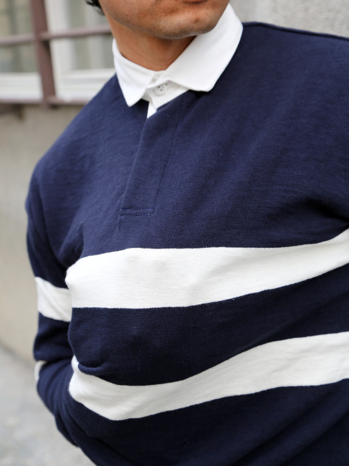 The Real McCOY's Climbers' Striped Rugby Shirt – Navy/Ecru (MC25013)