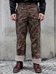 Black Sign Slant Cord Paisley Harbor Trousers – Sand Beige x Bordeaux (BSFP-25509)