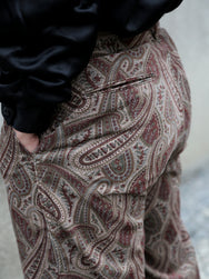 Black Sign Slant Cord Paisley Harbor Trousers – Sand Beige x Bordeaux (BSFP-25509)