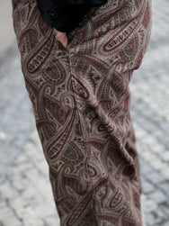 Black Sign Slant Cord Paisley Harbor Trousers – Sand Beige x Bordeaux (BSFP-25509)