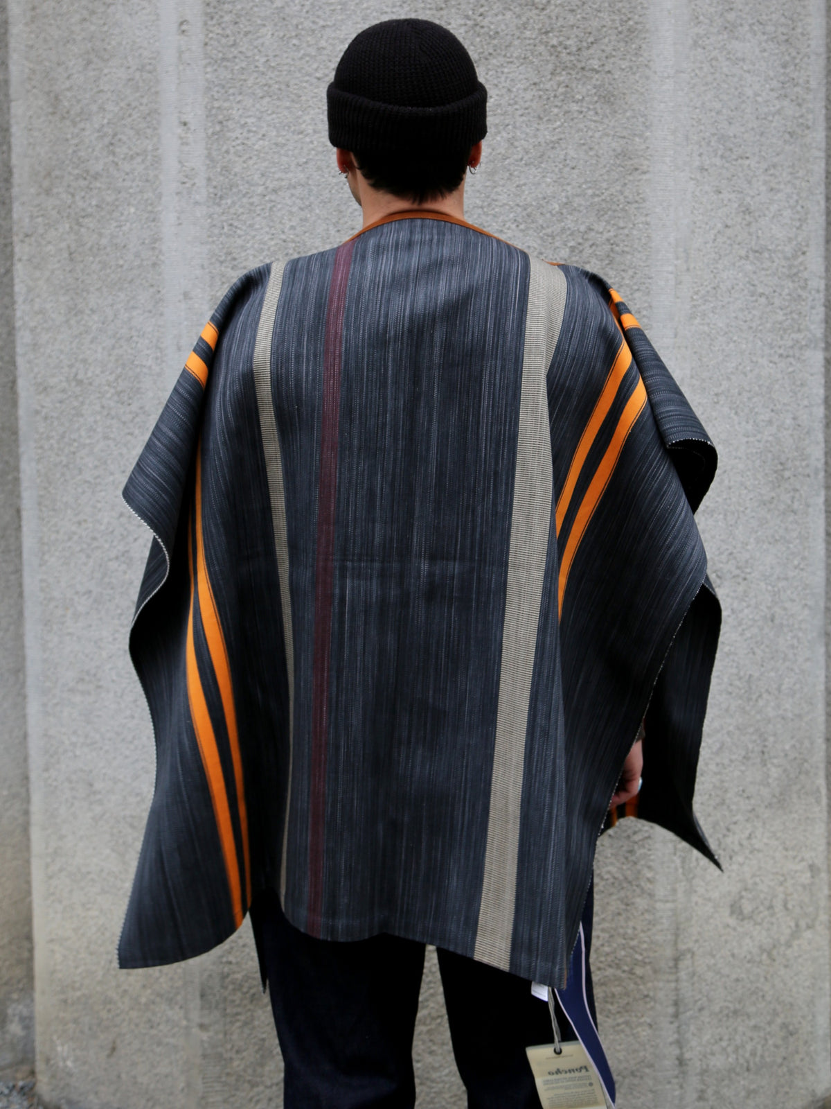 Indigofera Poncho Japanese Cotton/Wool – Grey/Orange/Wine