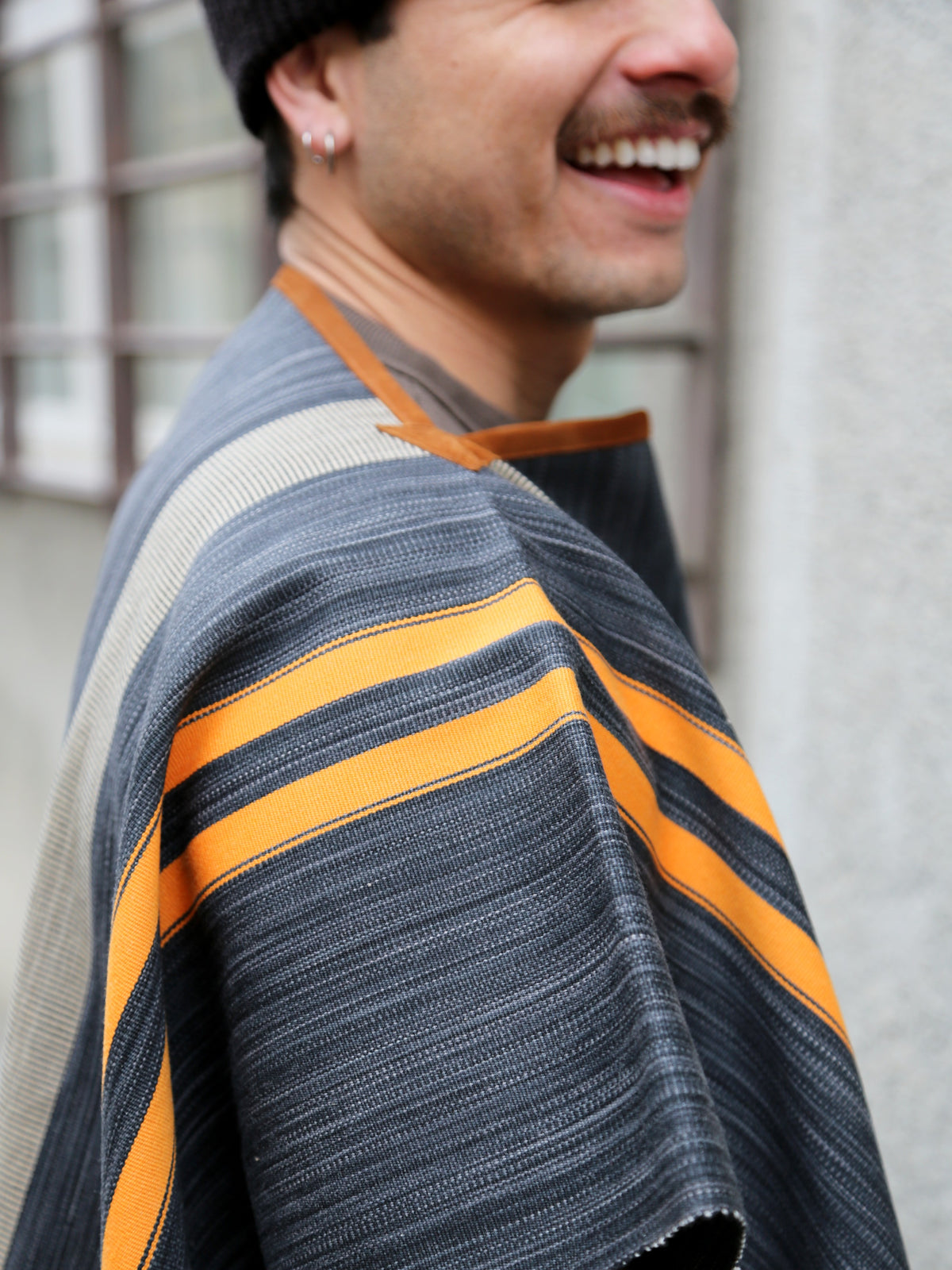 Indigofera Poncho Japanese Cotton/Wool – Grey/Orange/Wine