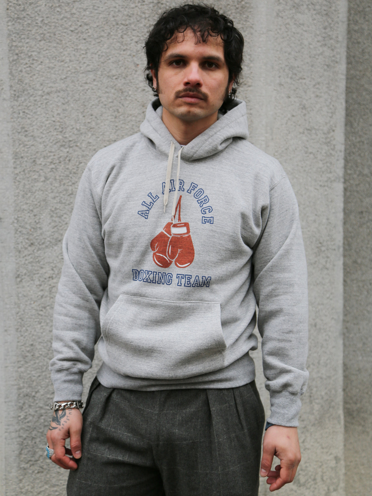 The Real McCoy's Military Print Hooded Sweatshirt, Air Force Boxing Team – Grey (MC24108)