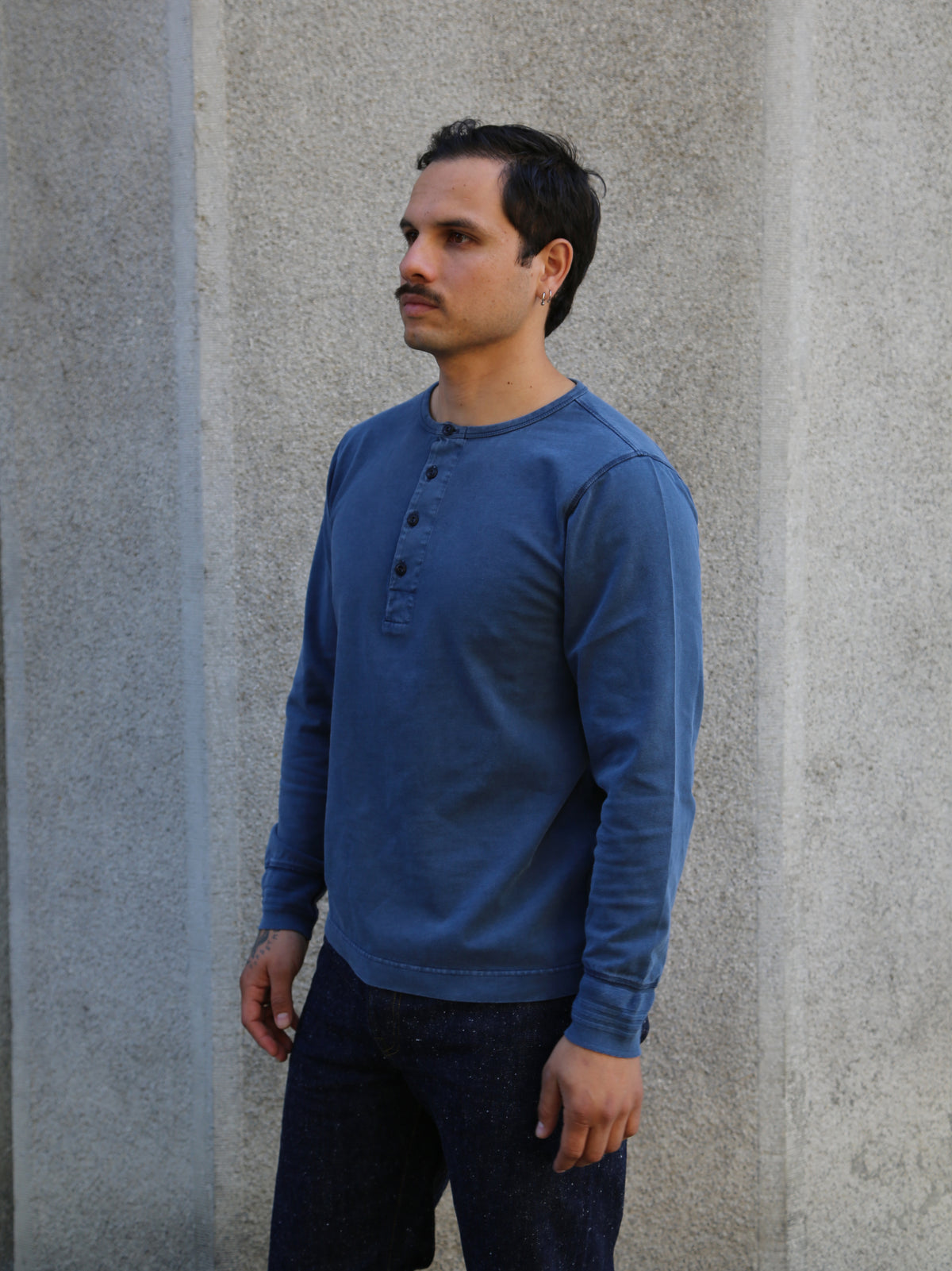 Nudie Jeans Long Sleeve Henley Washed Blue (131945)